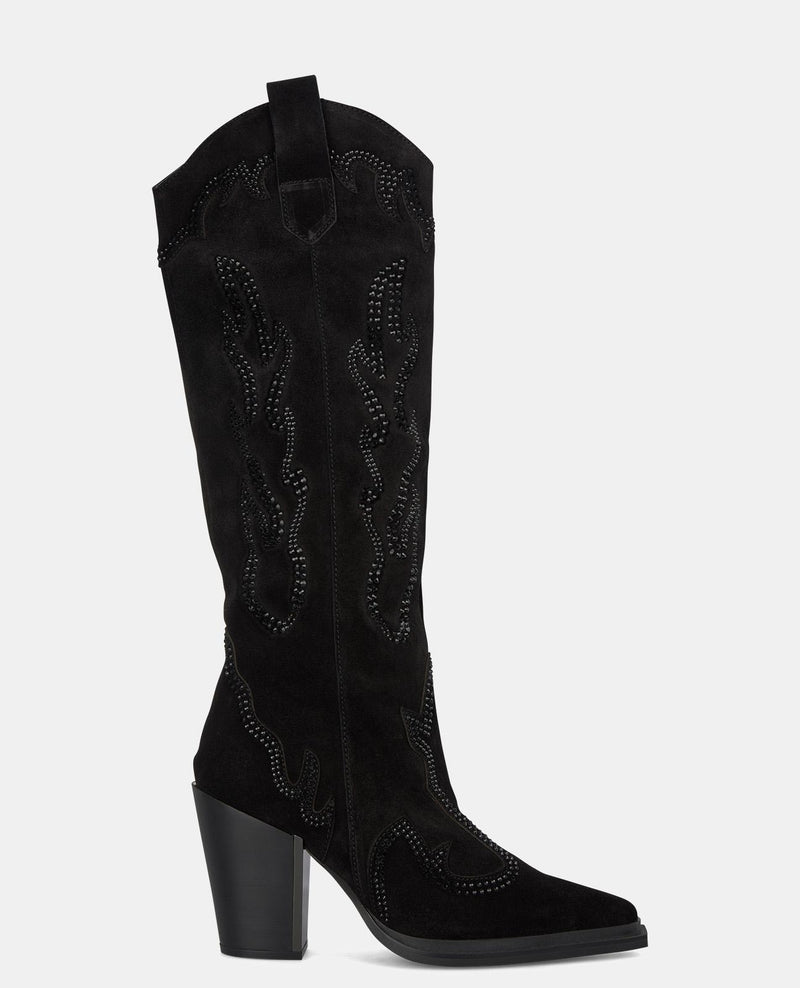 STIEFELETTE MIT SPITZER ZEHE UND GLITZERABSATZ