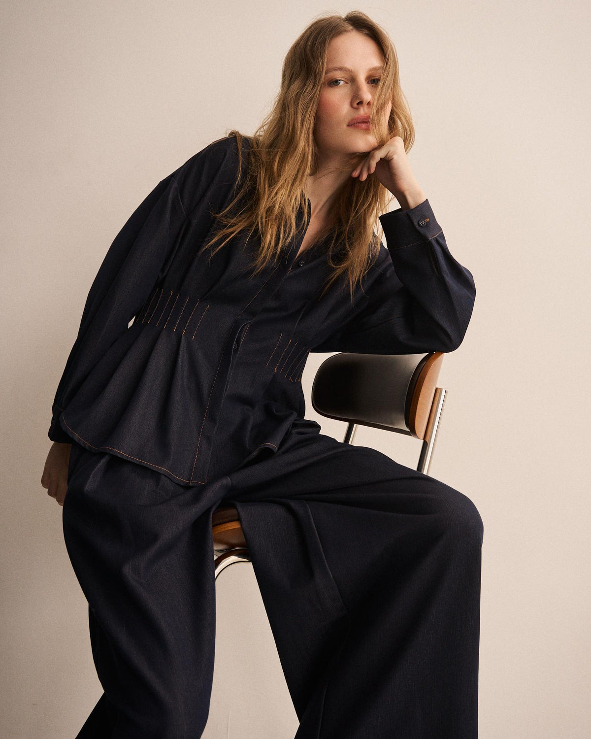 CAMICIA IN DENIM A PIEGHE