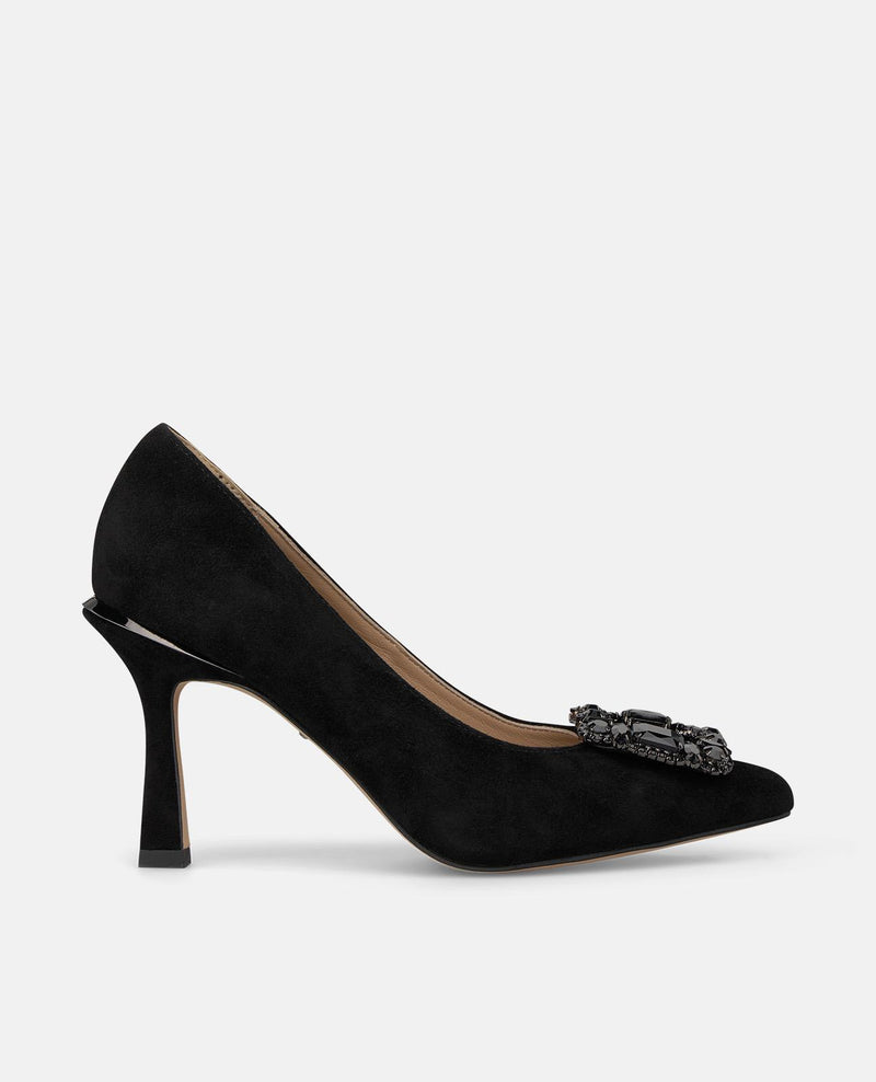 ZAPATO TACÓN ANTE CON FLOR