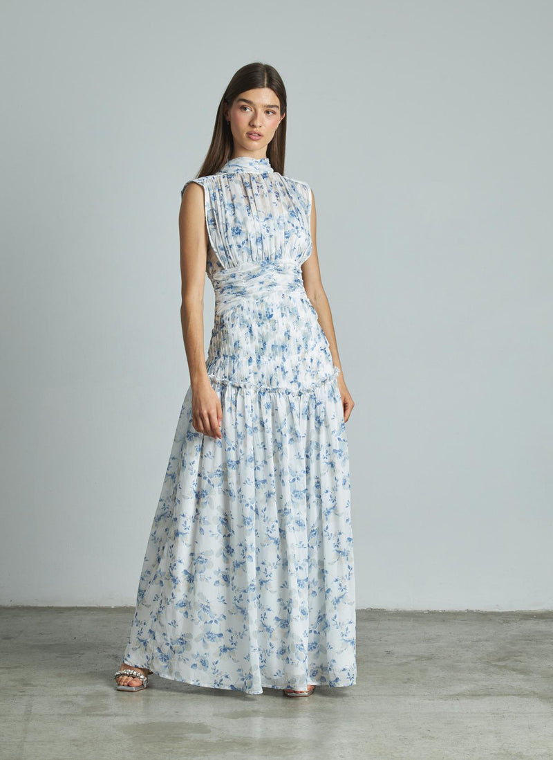 VESTIDO LARGO HALTER PLISADO