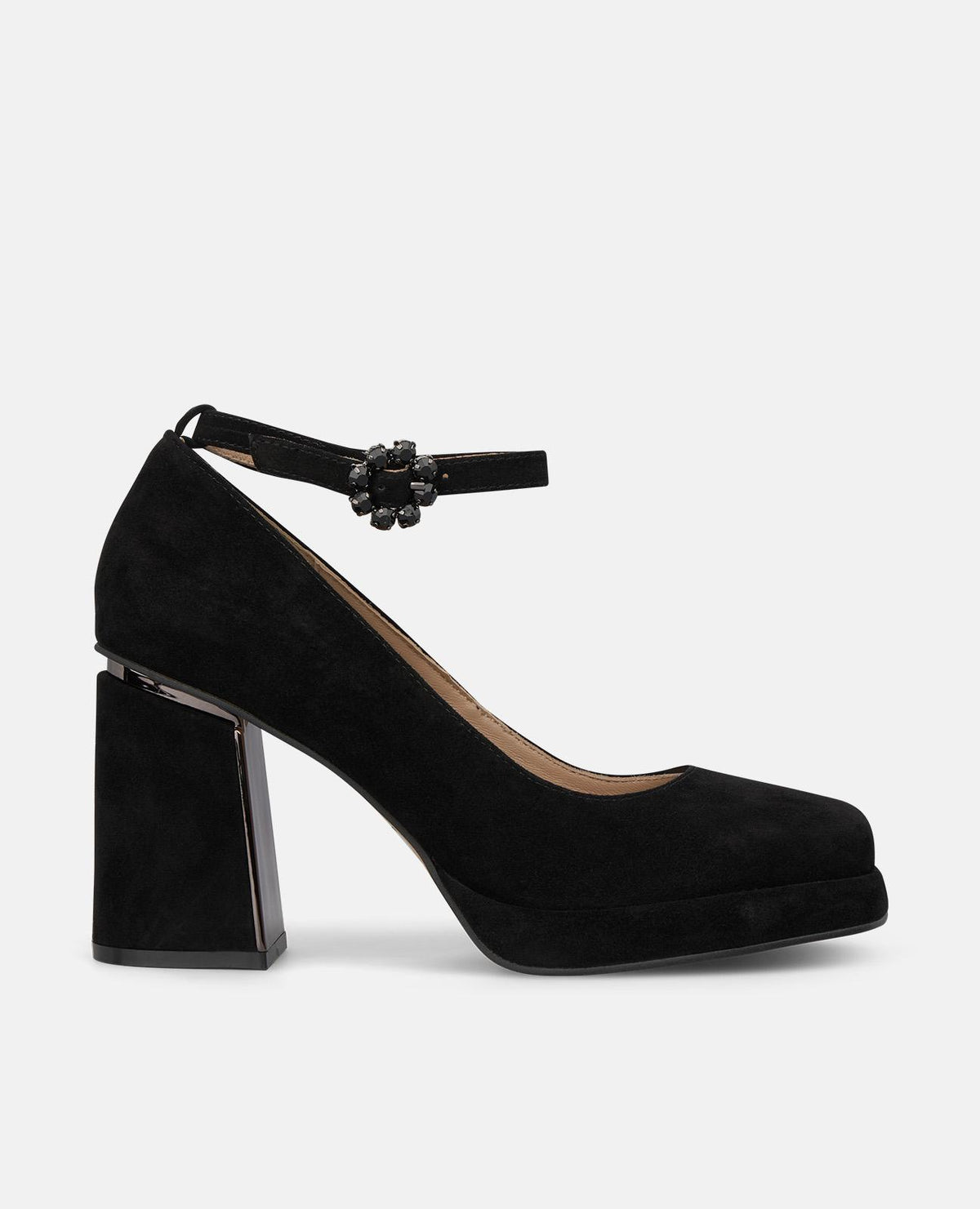 SUEDE HEELED SHOE WITH WRIST STRAP