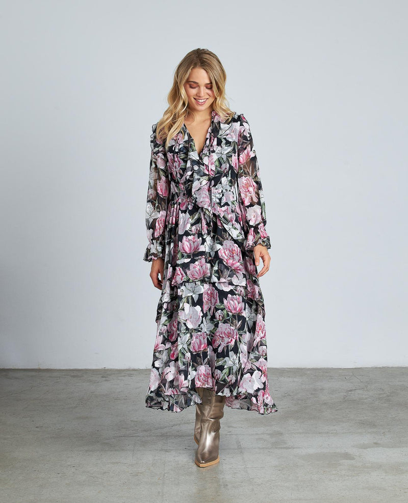 VESTIDO ESTAMPADO VOLANTES CINTURÓN