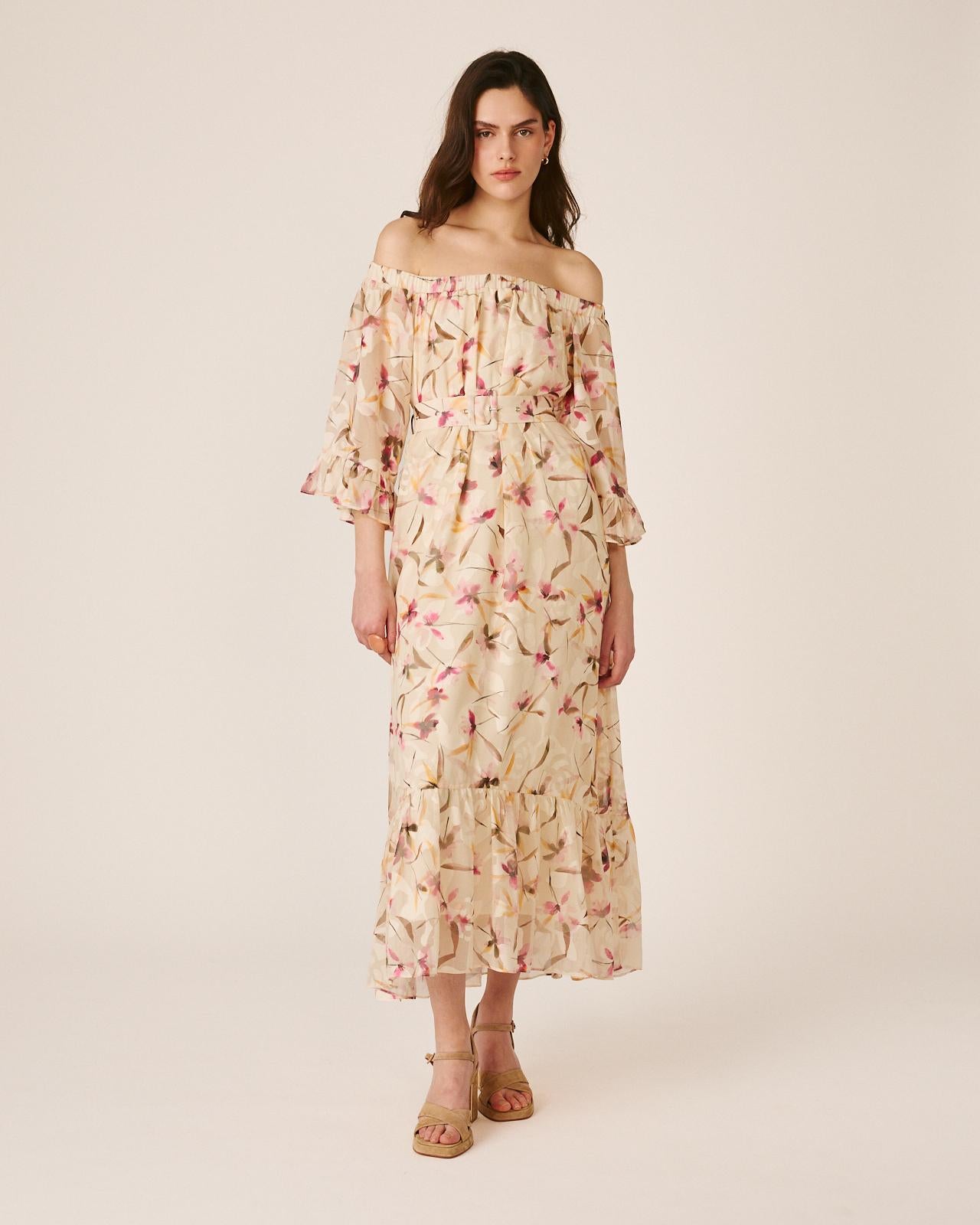 VESTIDO MÉDIO COM MANGAS FOLHADAS