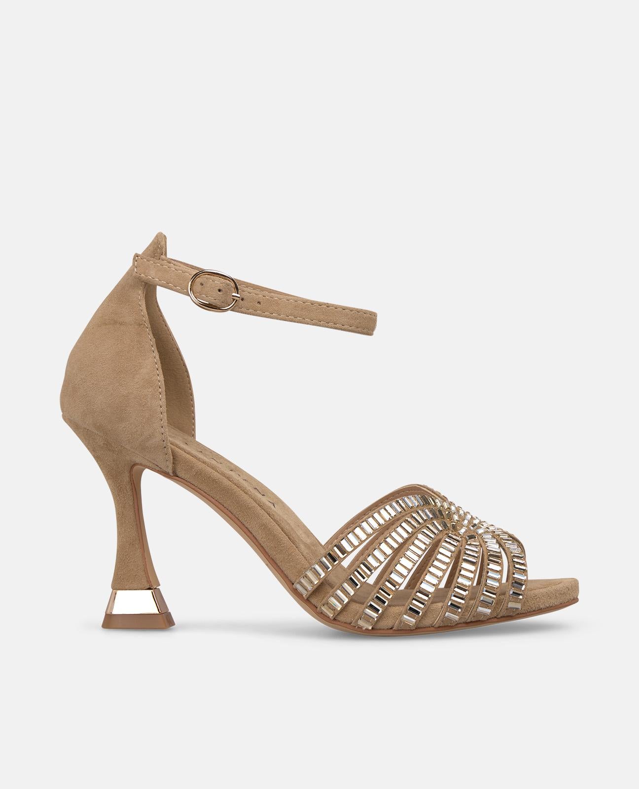 METALLIC MESH HEELED SANDALS