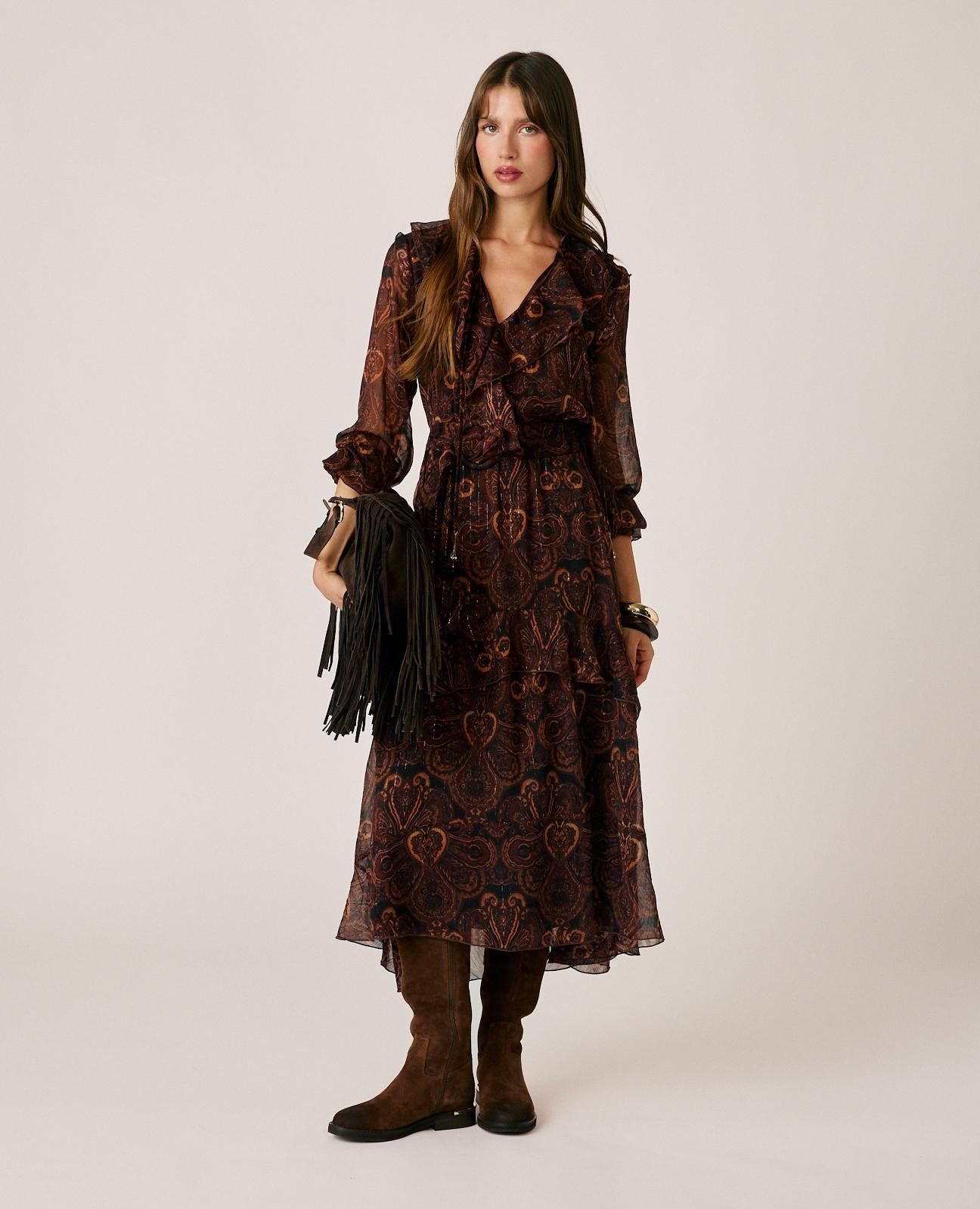 VESTIDO MIDI CON VOLANTES