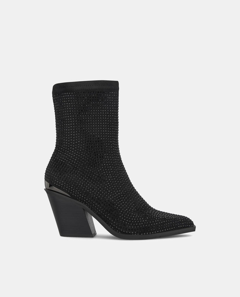 Rhinestone-Embellished Heeled Ankle Boots