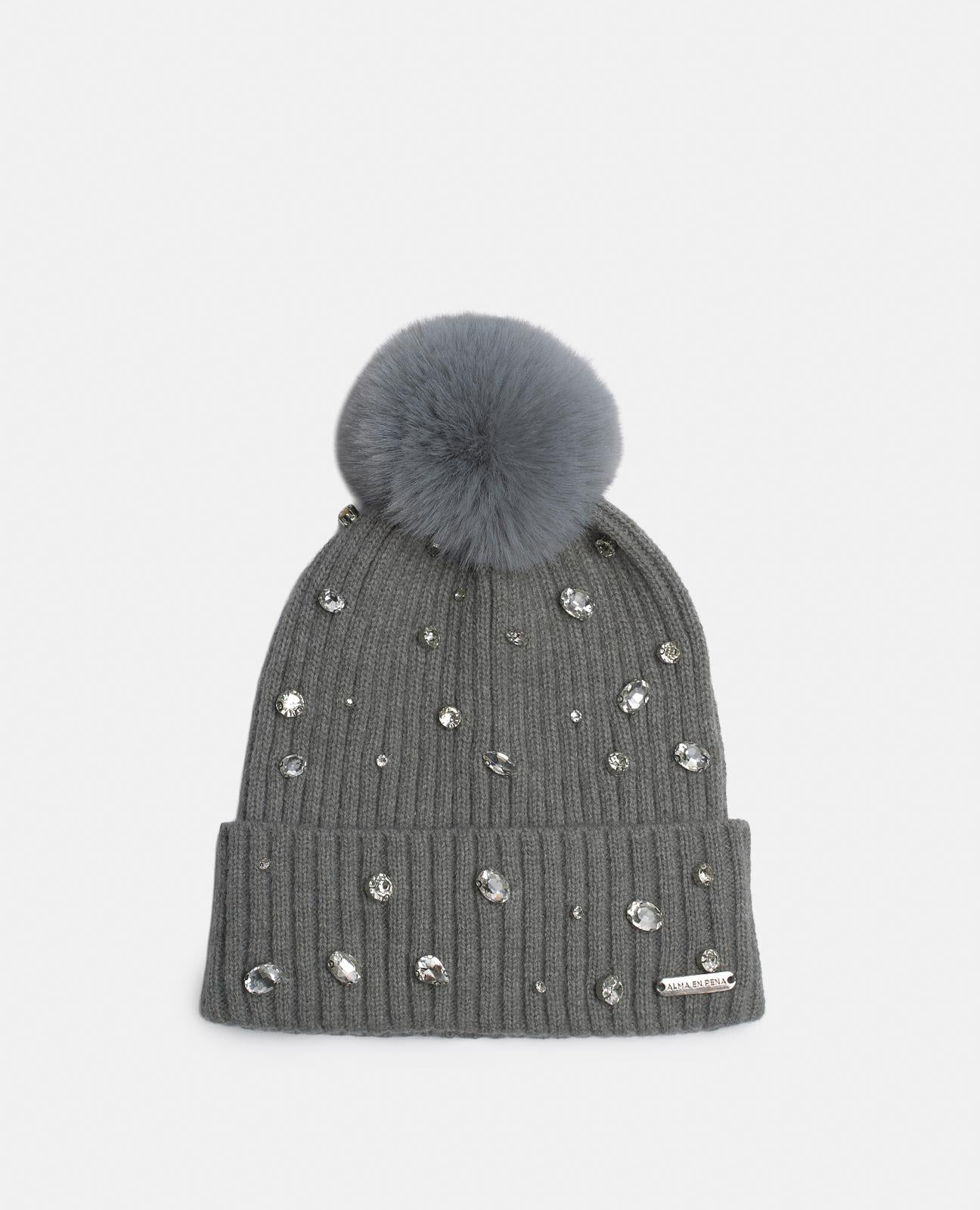 GORRO BEANIE POMPÓN GRIS