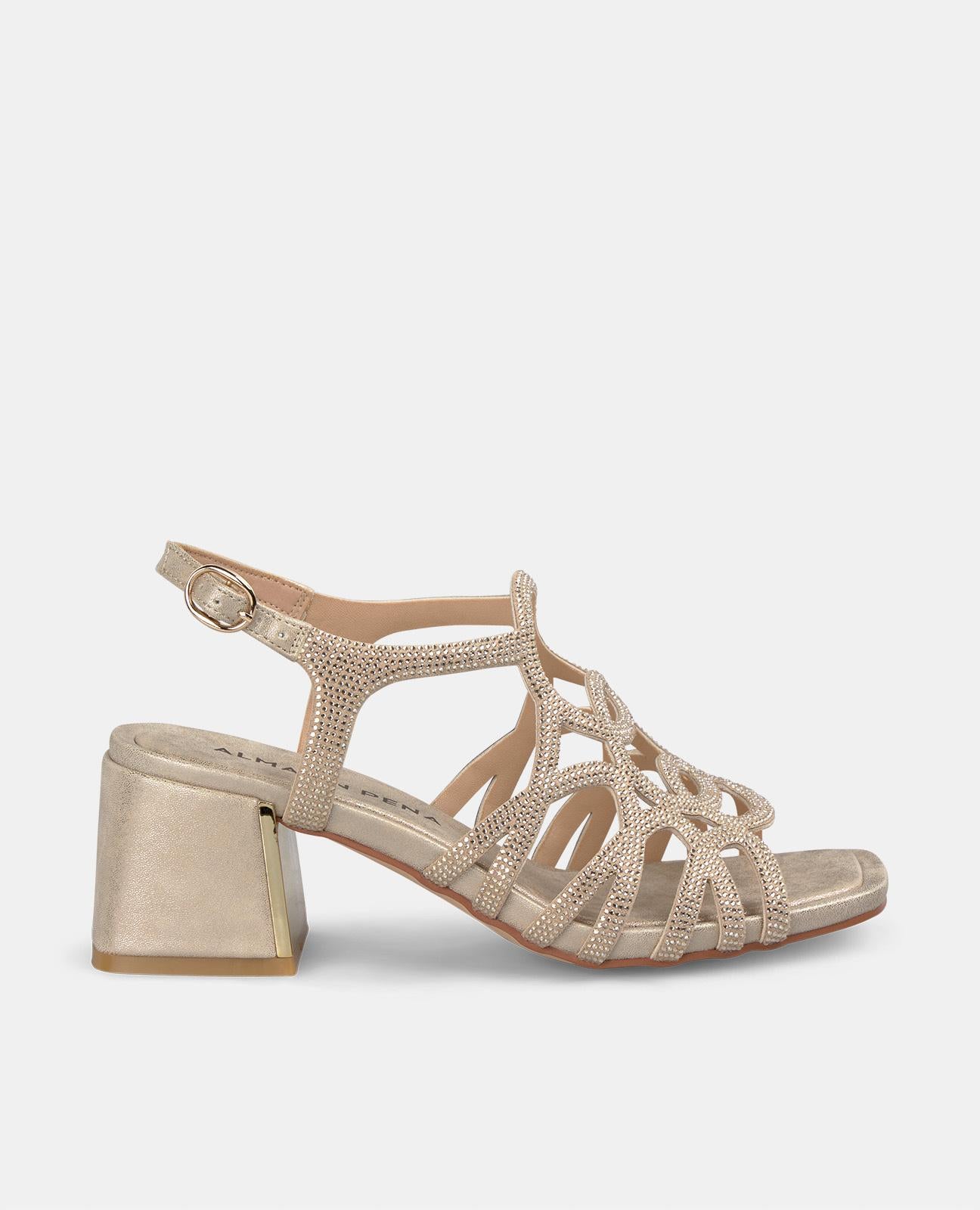 SANDÁLIA DE SALTO LARGO COM STRASS