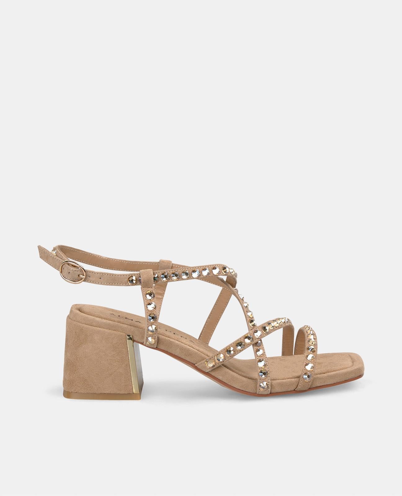 STRAPPY SANDAL WITH RHINESTONES HEEL