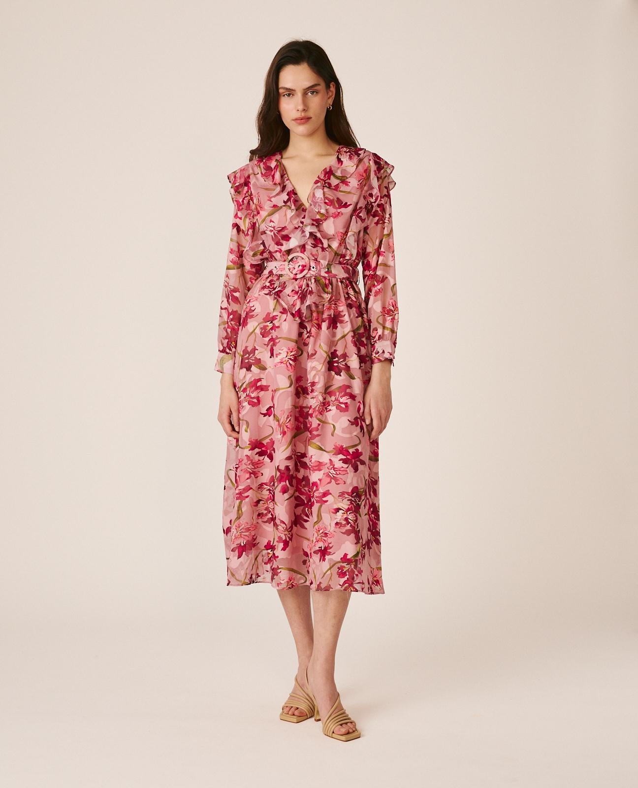 VESTIDO MIDI MANGA ABLUSADA