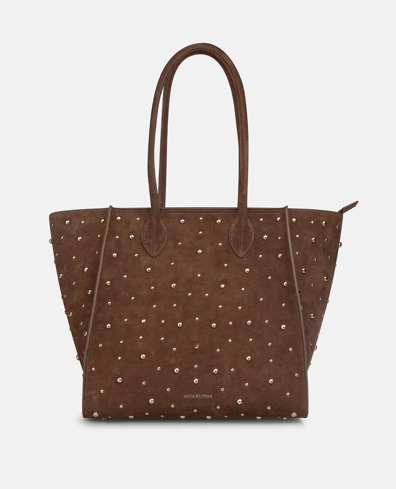 BORSA TOTE IN PELLE CON TACHI METALLICI