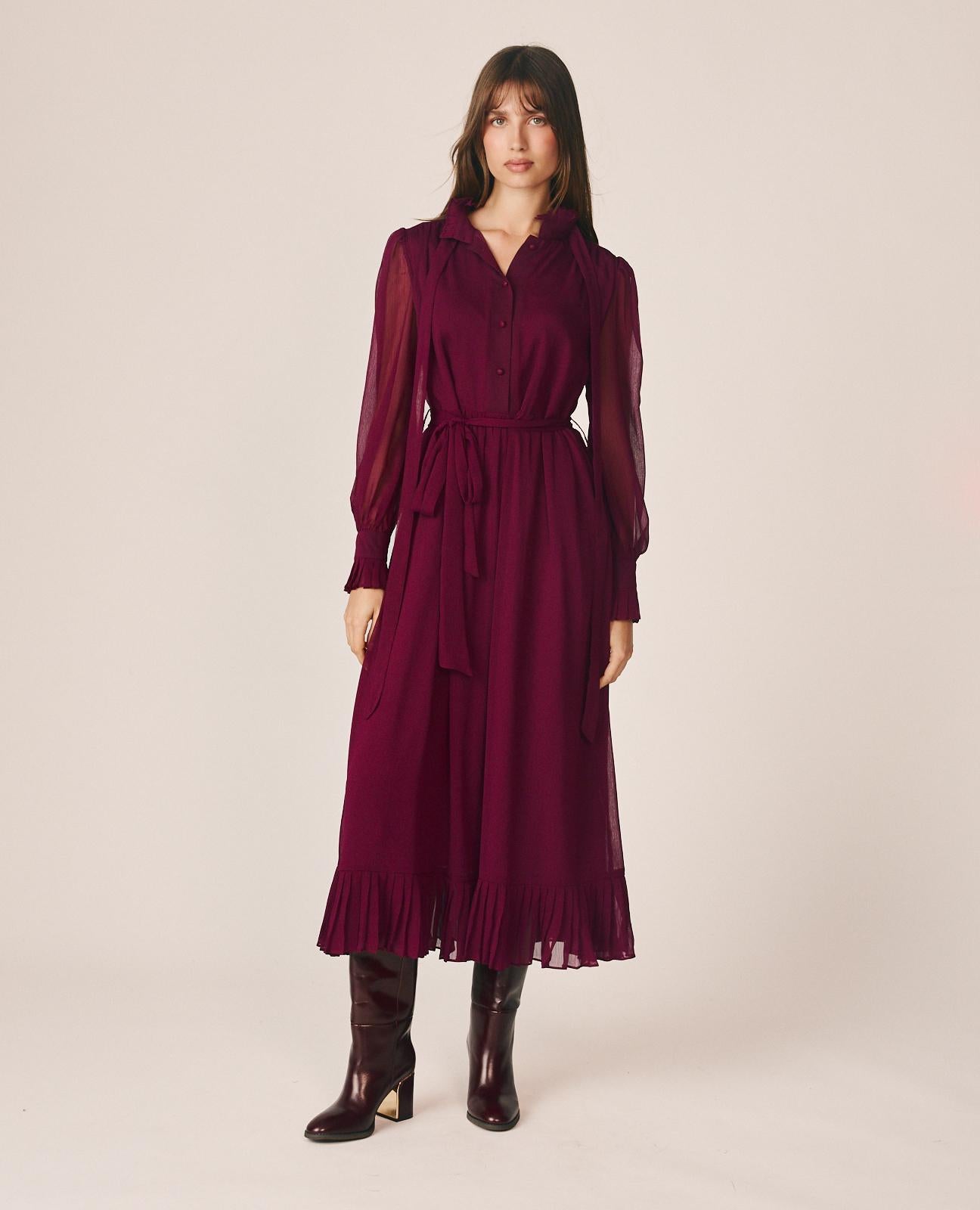 VESTIDO MIDI GASA CUELLO CAMISERO