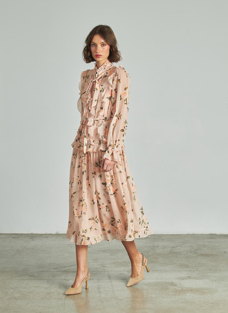 VESTIDO MIDI VOLANTES CINTURÓN