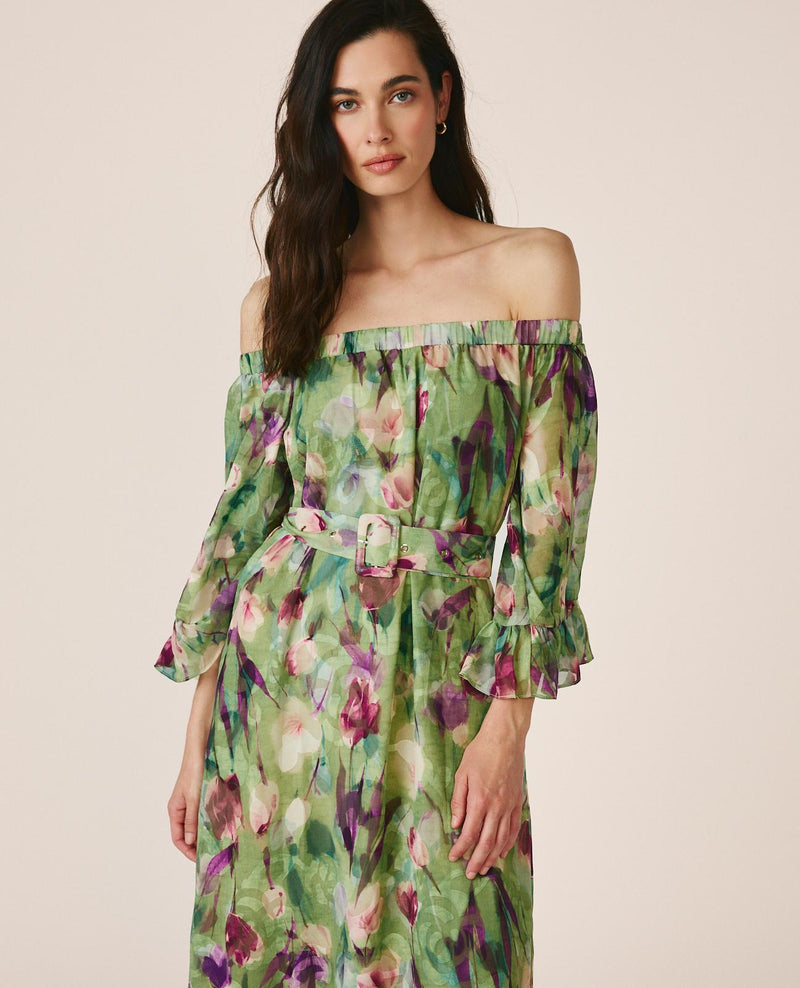 FLARED SLEEVE MIDI DRESS