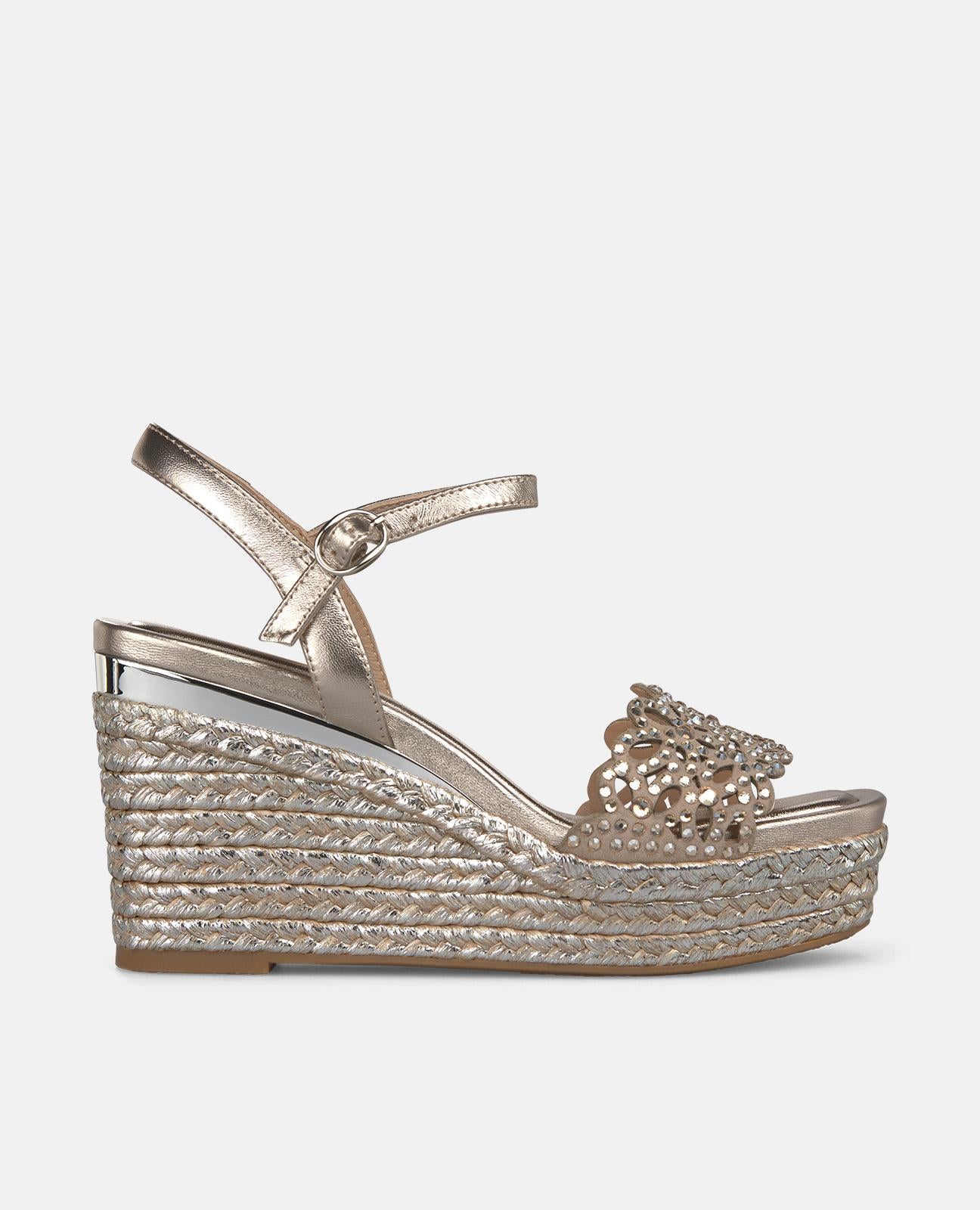 ESPARTO WEDGE SANDAL WITH EMBROIDERED WIDE STRAP
