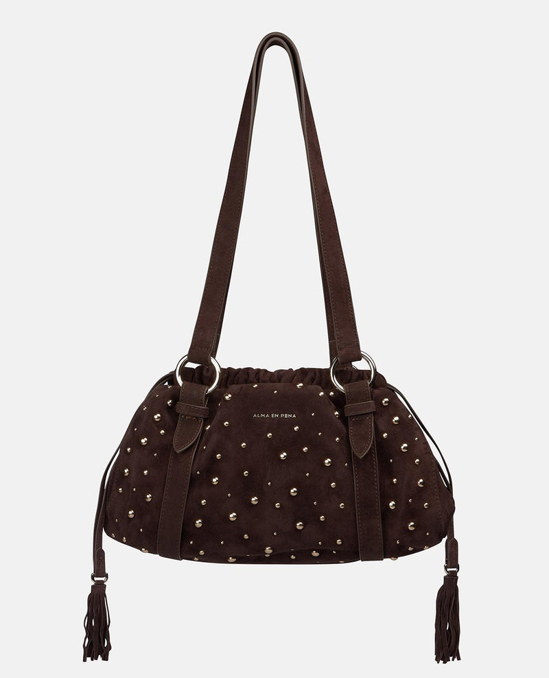 BOLSO HOBO ANTE CON TACHAS METÁLICAS