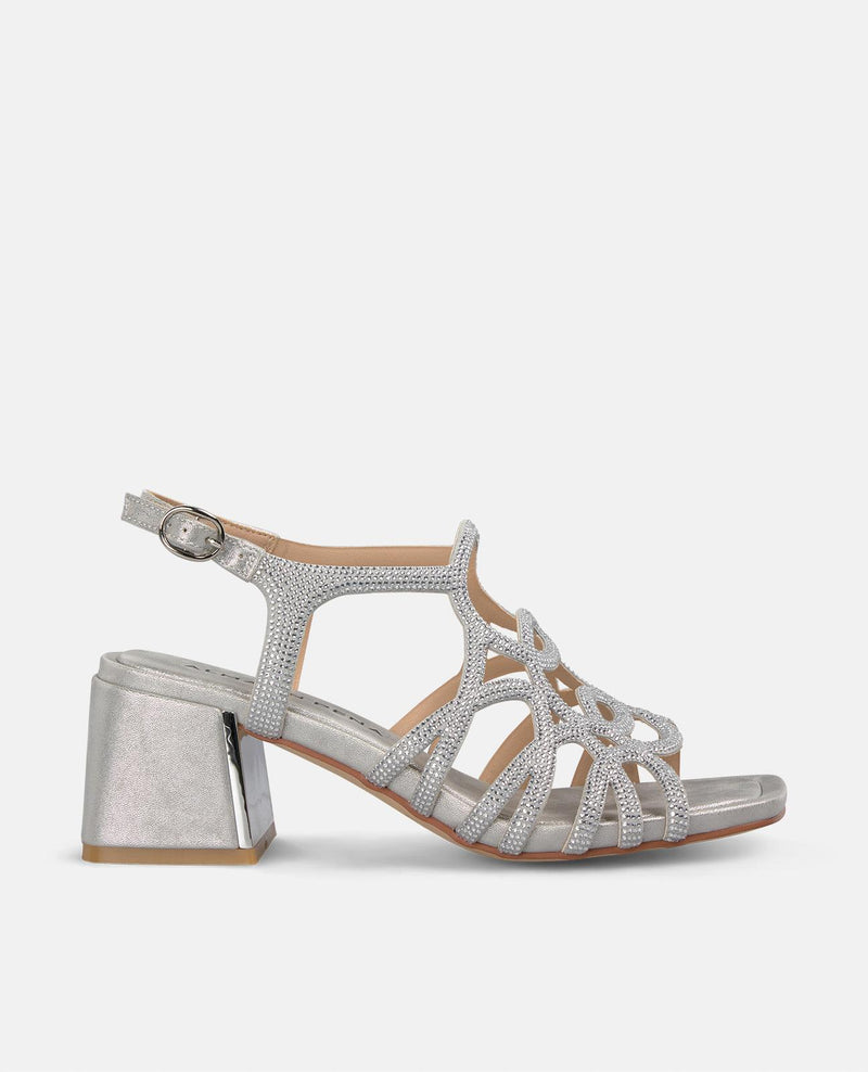 WIDE HEEL SANDAL WITH RHINESTONES