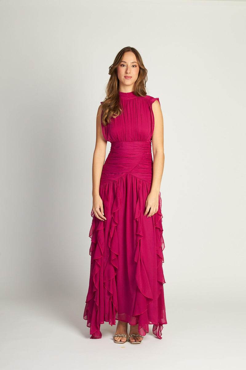 VESTIDO LONGO COM VOLANTES