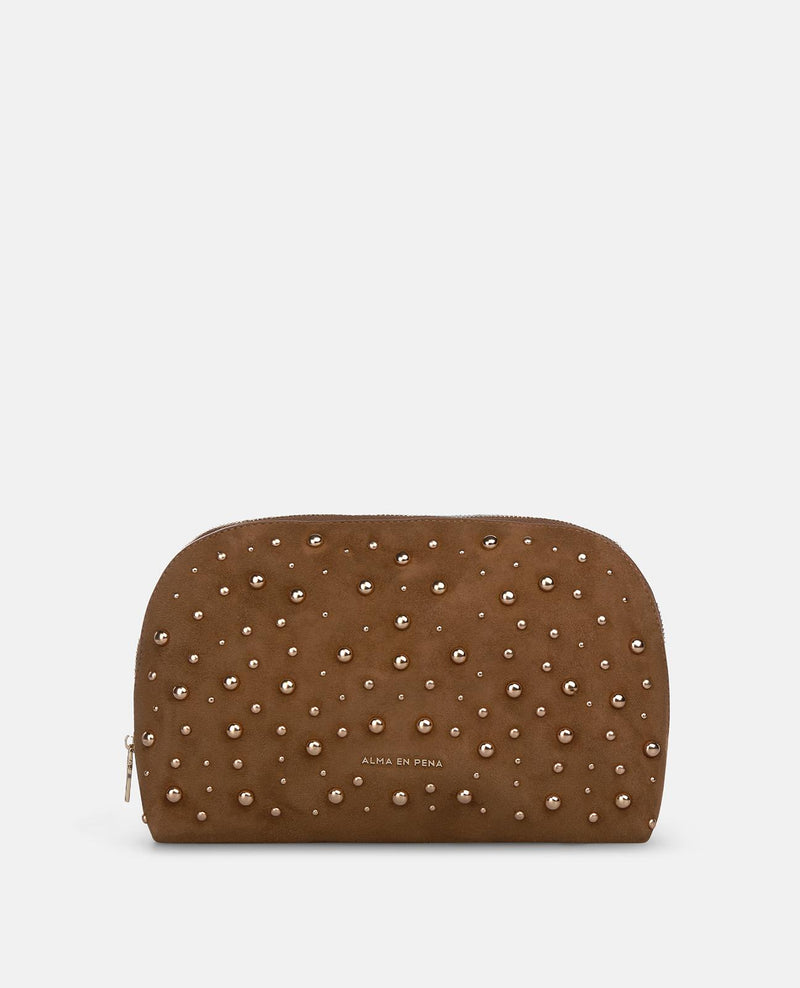 SUEDE TOILETRY BAG WITH METALLIC STUDS
