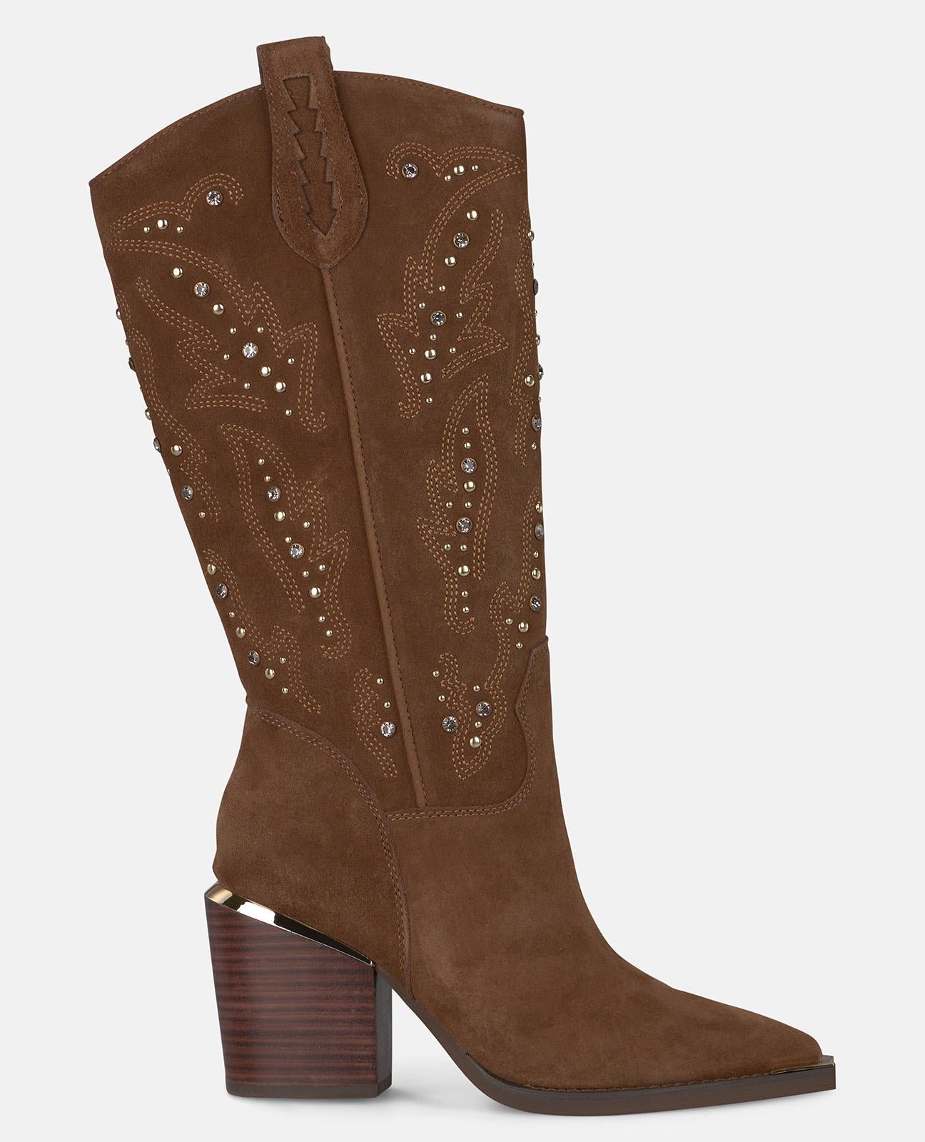 BOTTE À TALON CLOUTÉE AVEC STRASS