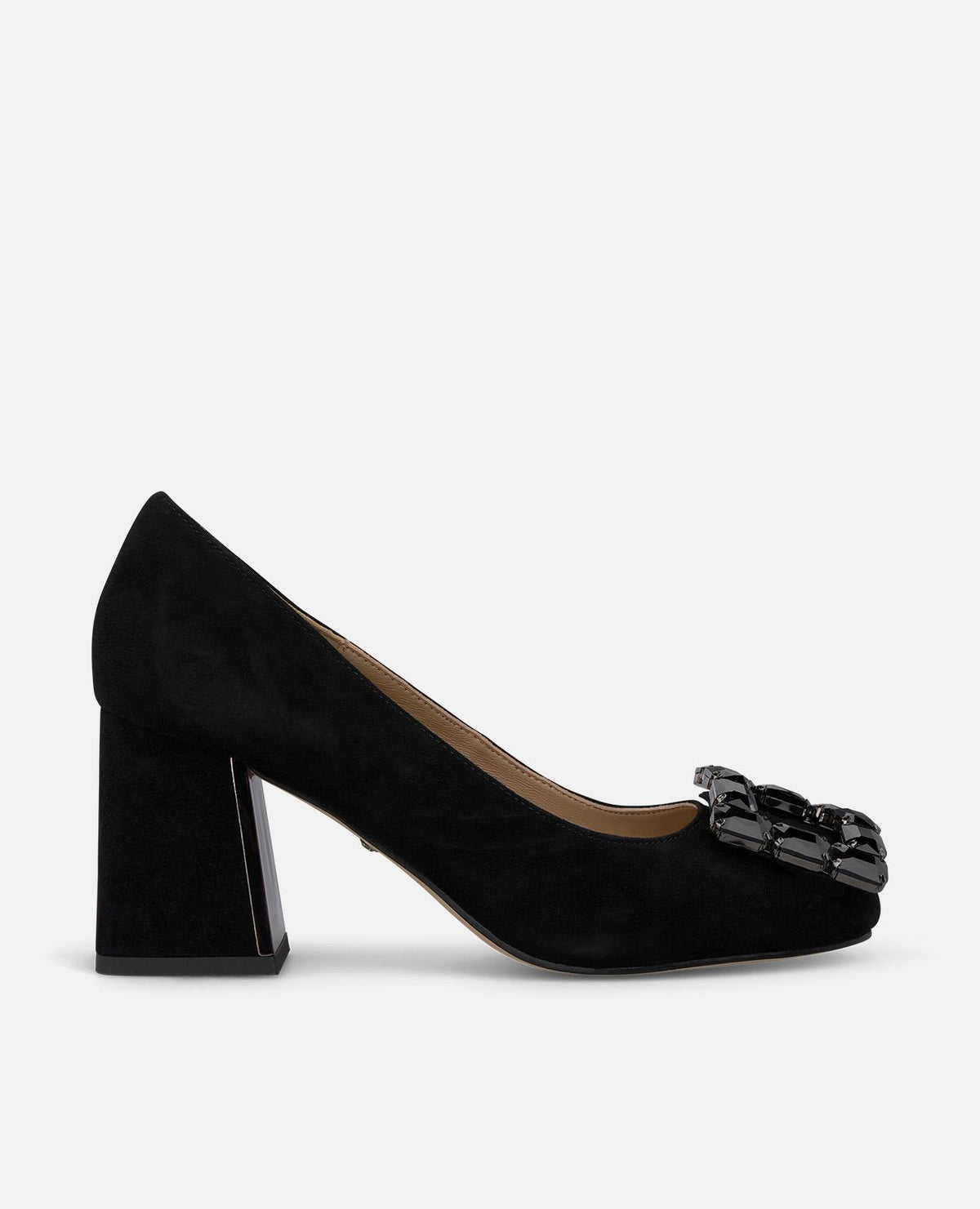 SUEDE HEELED SHOE WITH EMBELLISHMENT