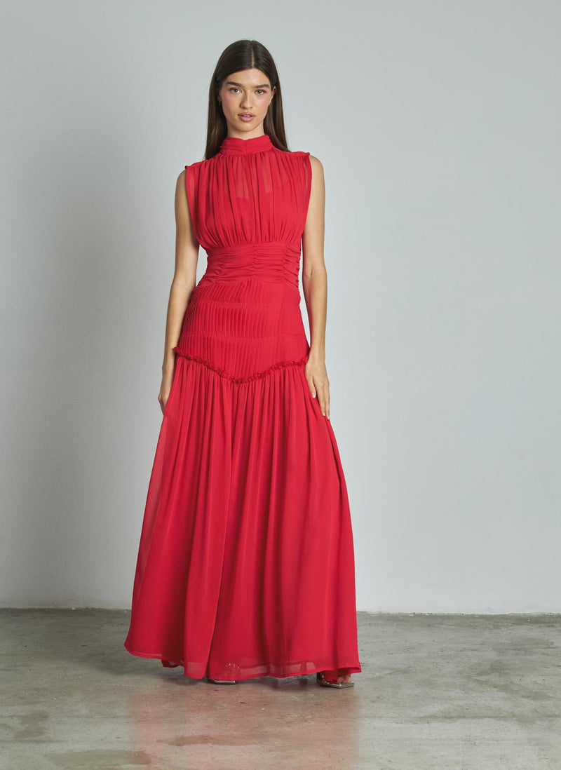 VESTIDO LARGO HALTER PLISADO