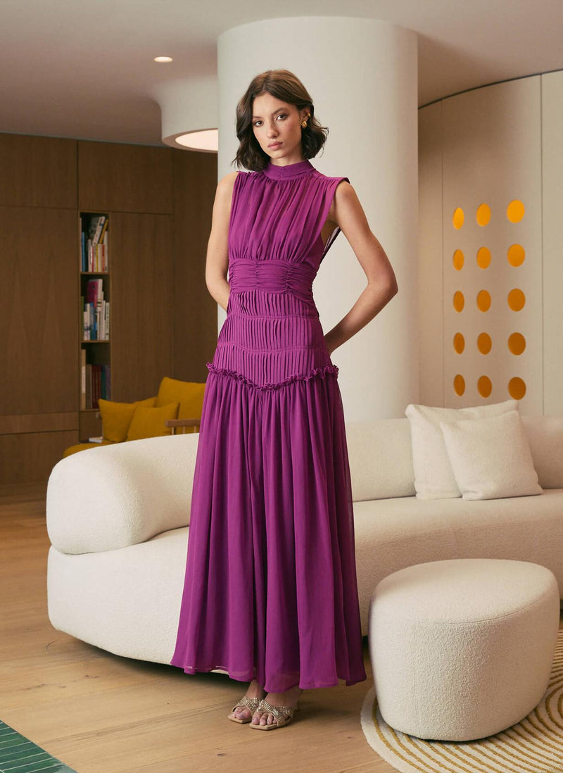 VESTIDO LARGO HALTER PLISADO