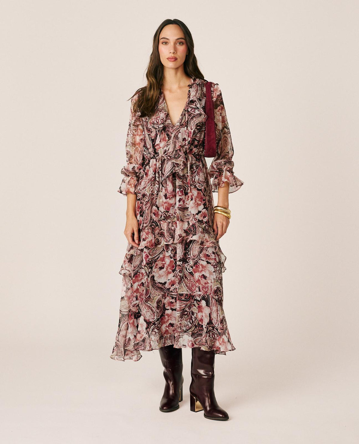 VESTIDO MIDI DE GASA COM ESTAMPADO FLORAL