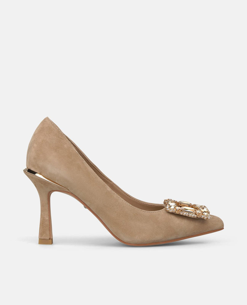 ZAPATO TACÓN ANTE CON FLOR