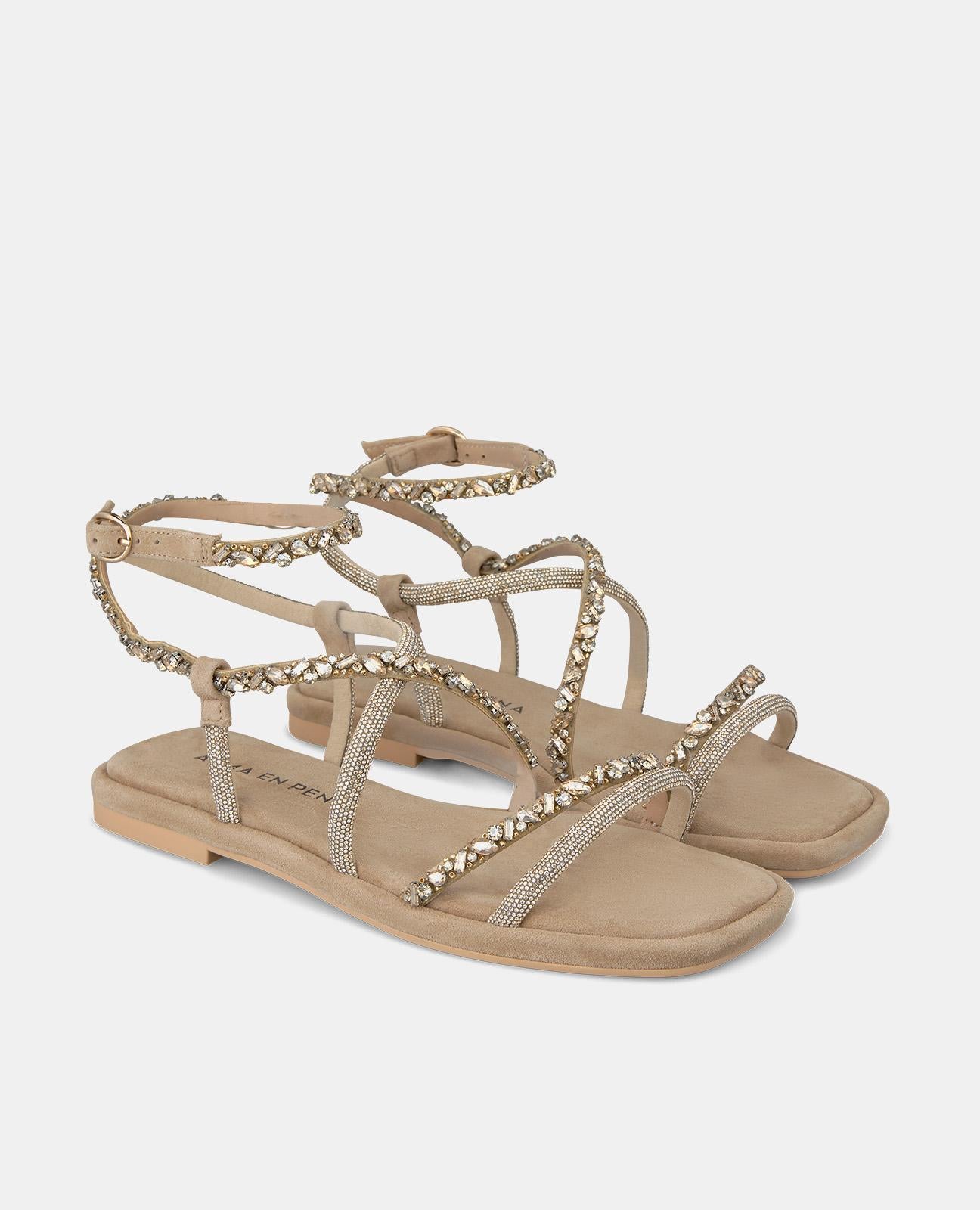 FLAT SANDAL WITH INTERLACED RHINESTONES