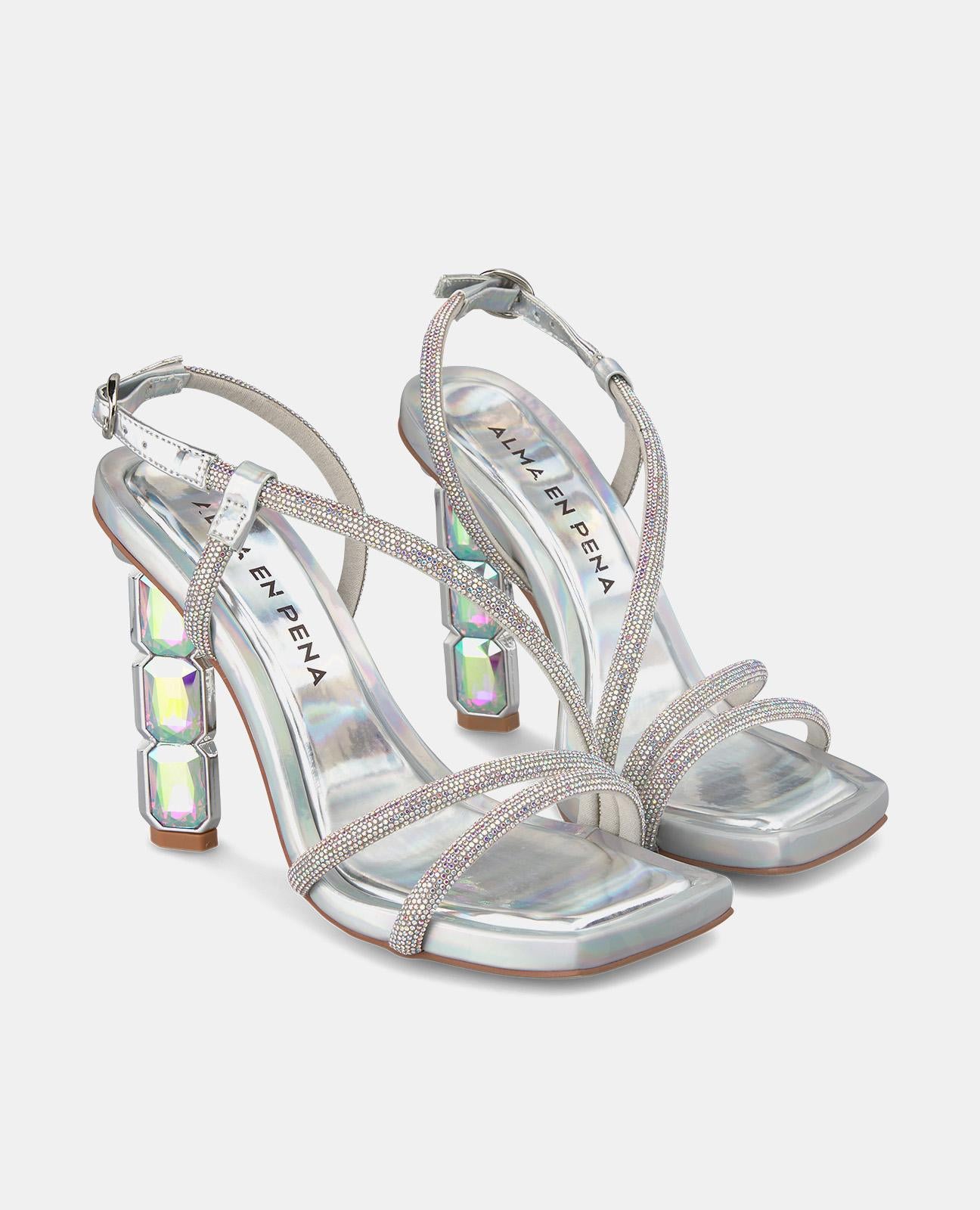 HEELED SANDAL WITH GLITTER STRAPS