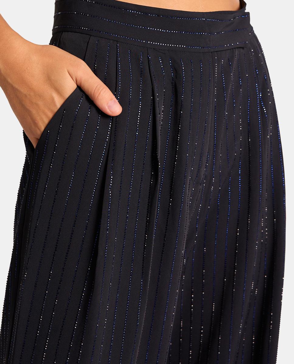 PANTALONI DRITTI CON STRISCE DI STRASS