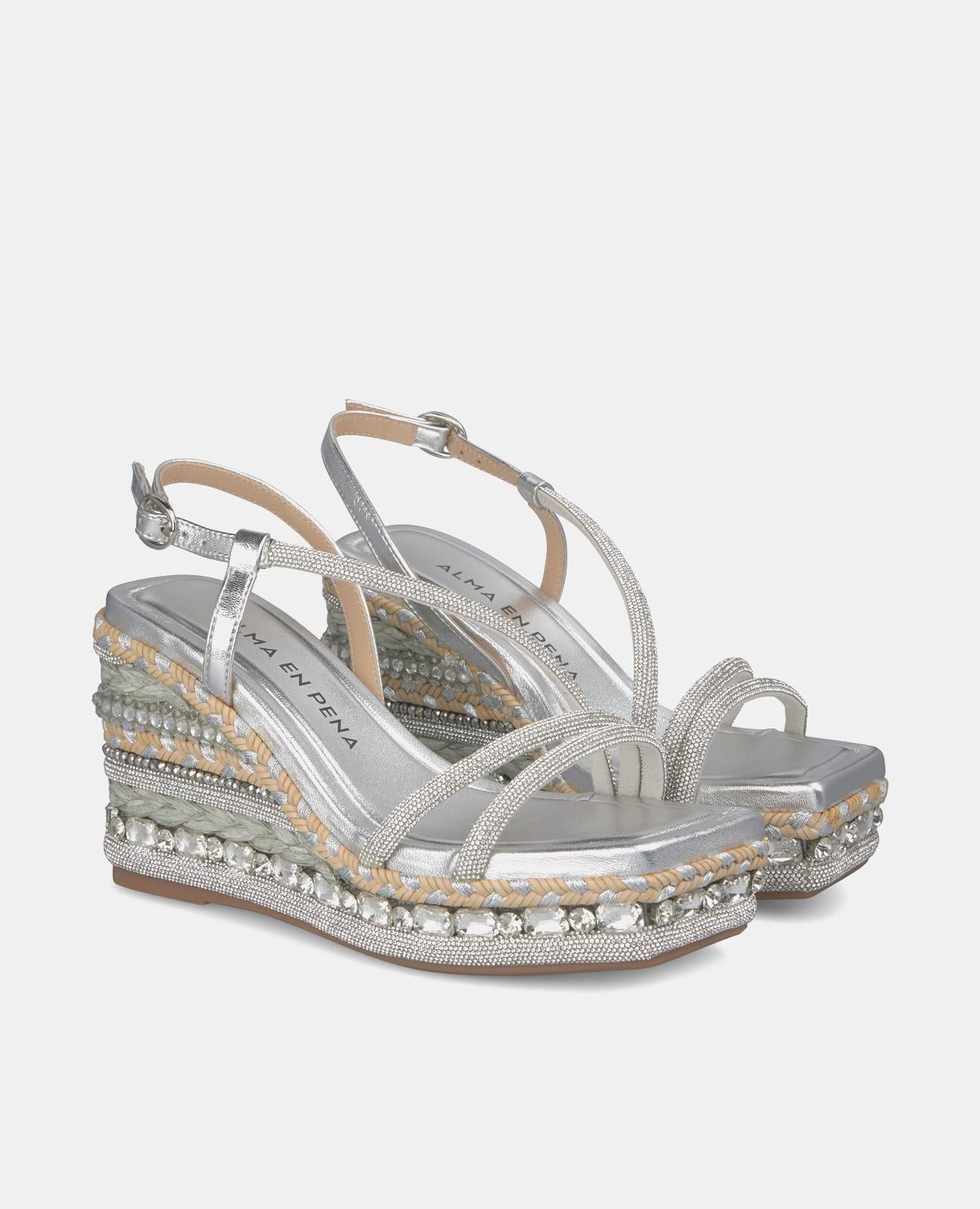 WEDGE SANDAL WITH RHINESTONE STRAPS