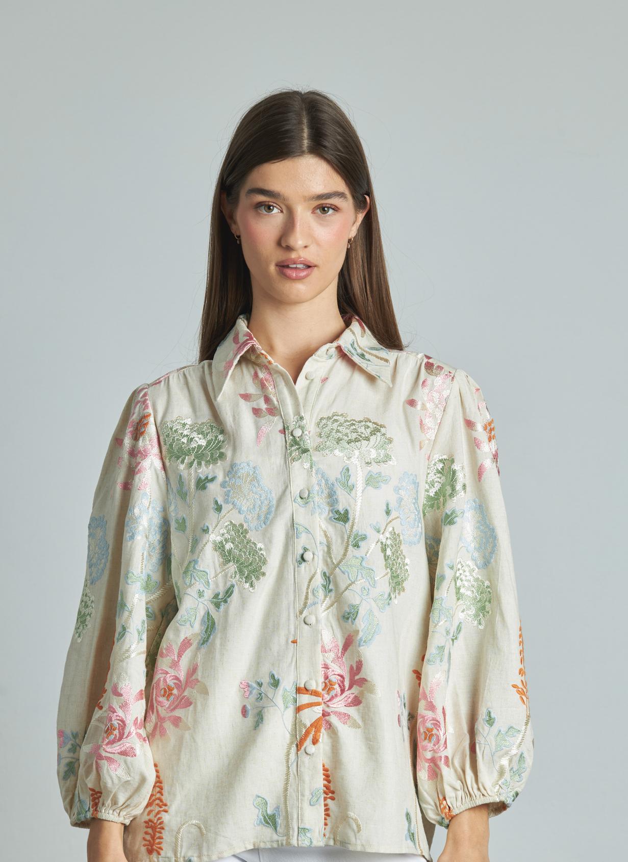 CAMICIA RICAMATA A FIORI