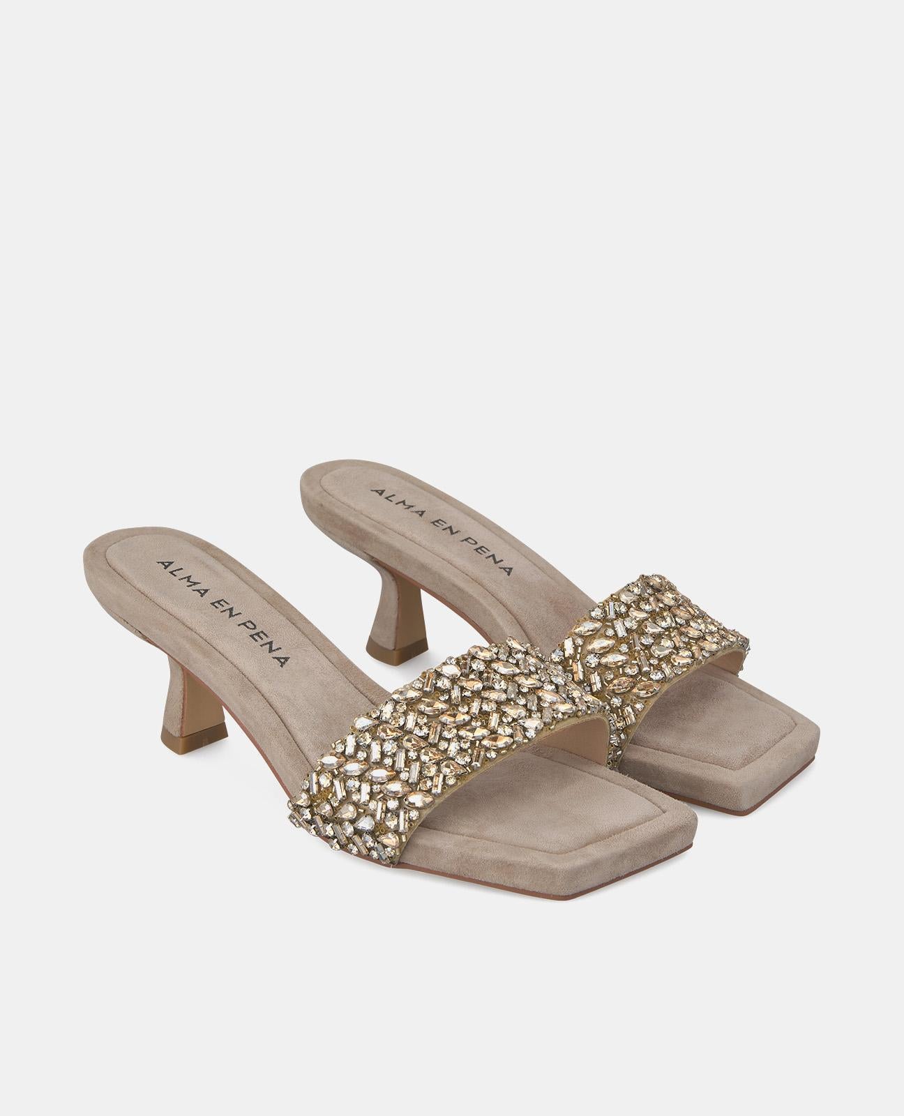 HEELED SANDAL WITH RHINESTONE BAND