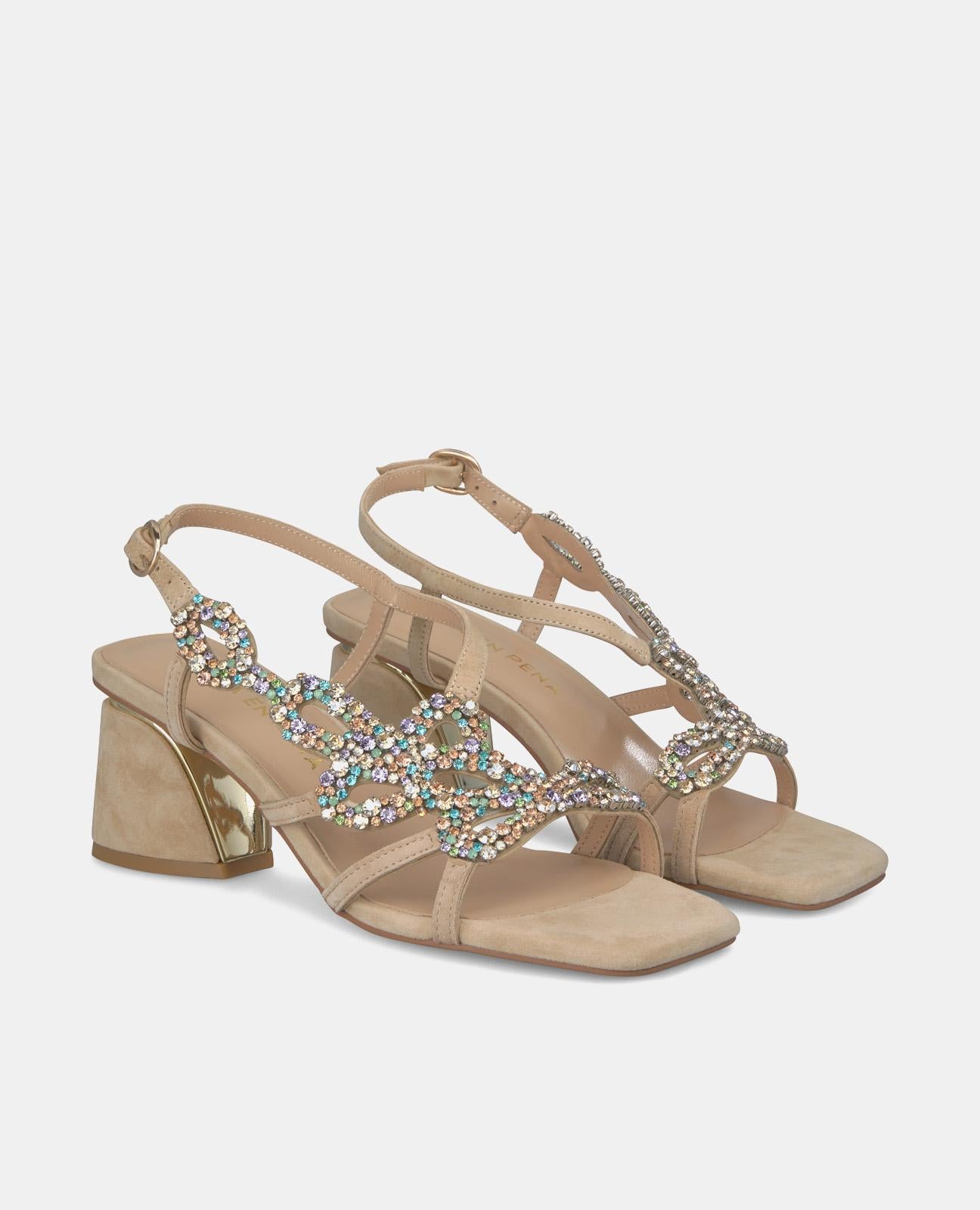 SQUARE HEEL SANDAL WITH RHINESTONES