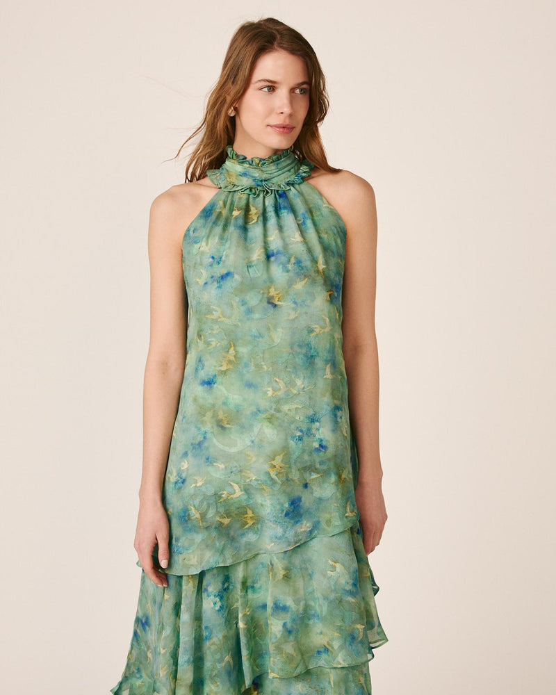 VESTIDO DE GASA COM BABADOS