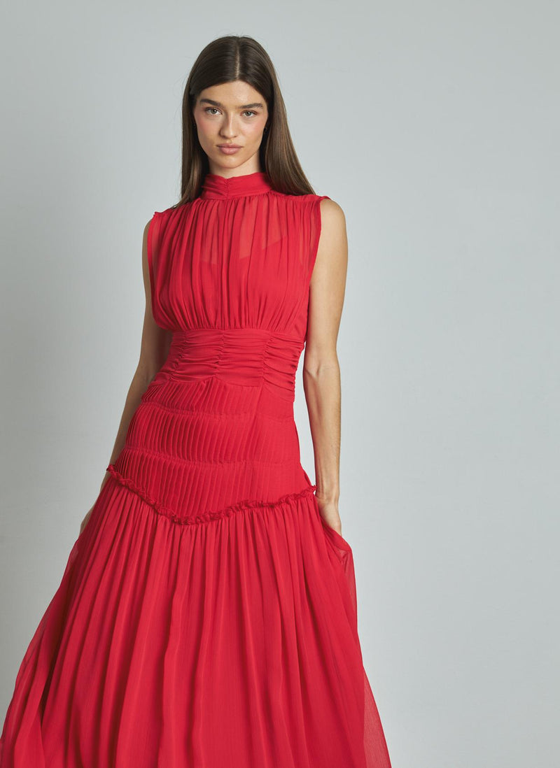 VESTIDO LARGO HALTER PLISADO