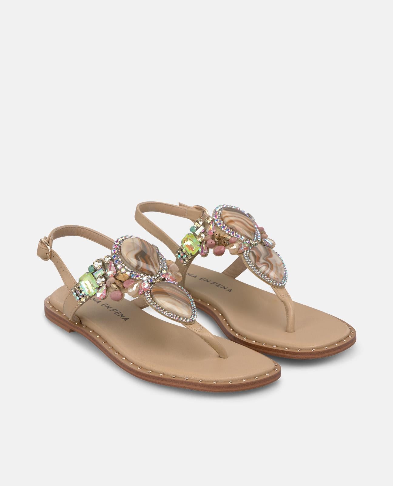 SANDALIA PLANA PEDRERÍA DEDO