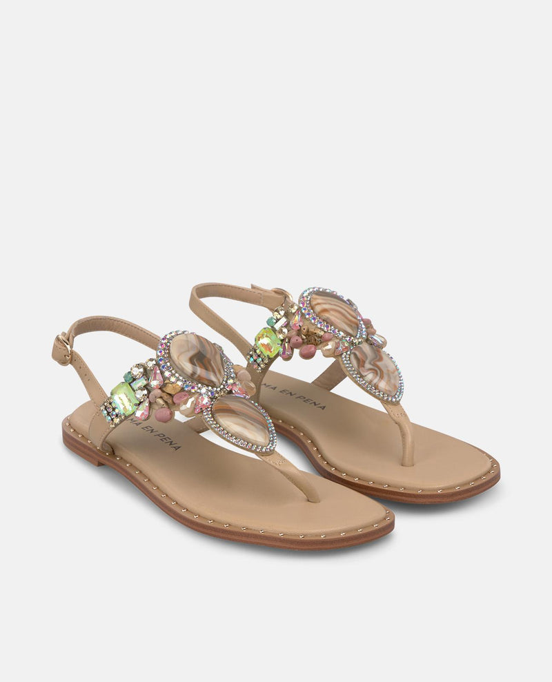 SANDALIA PLANA PEDRERÍA DEDO