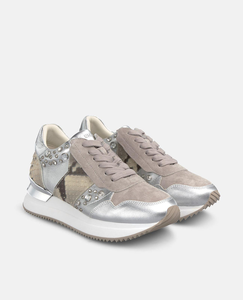 SCARPINA SPORTIVA IN PELLE METALLIZZATA CON STRASS