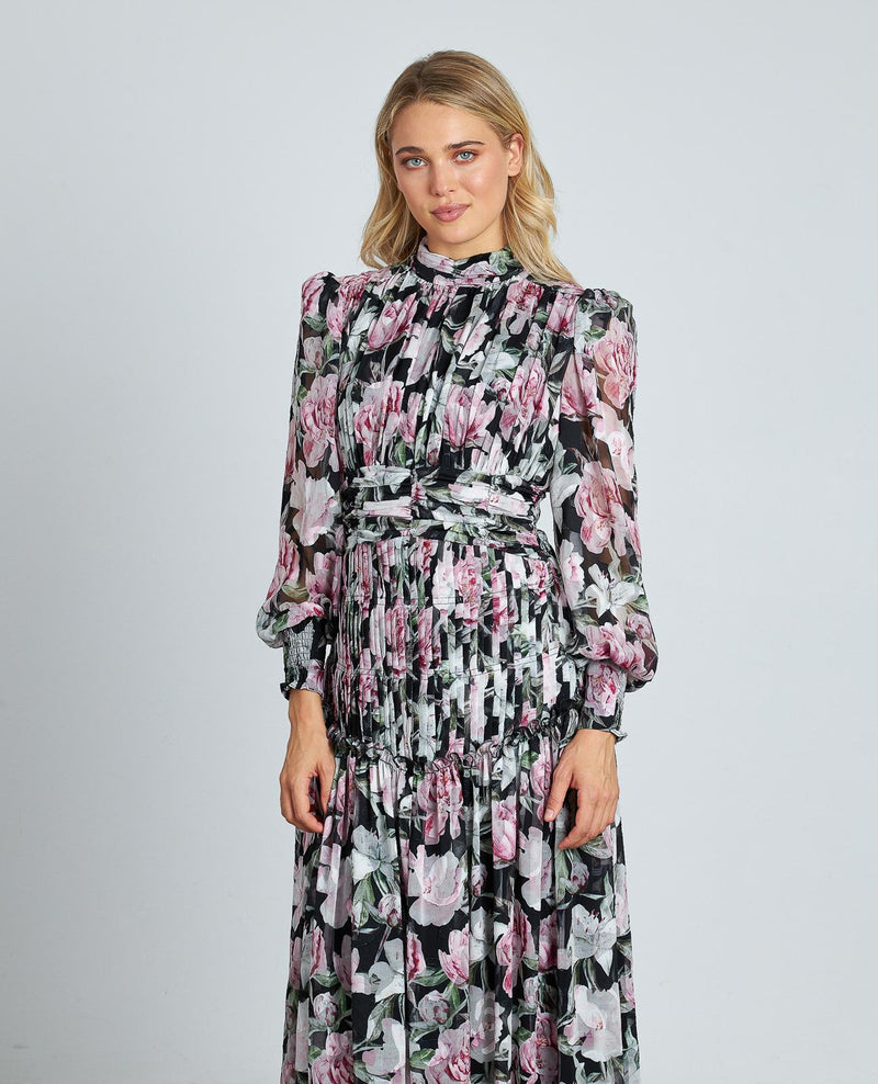 VESTIDO LARGO ESTAMPADO FRUNCIDO