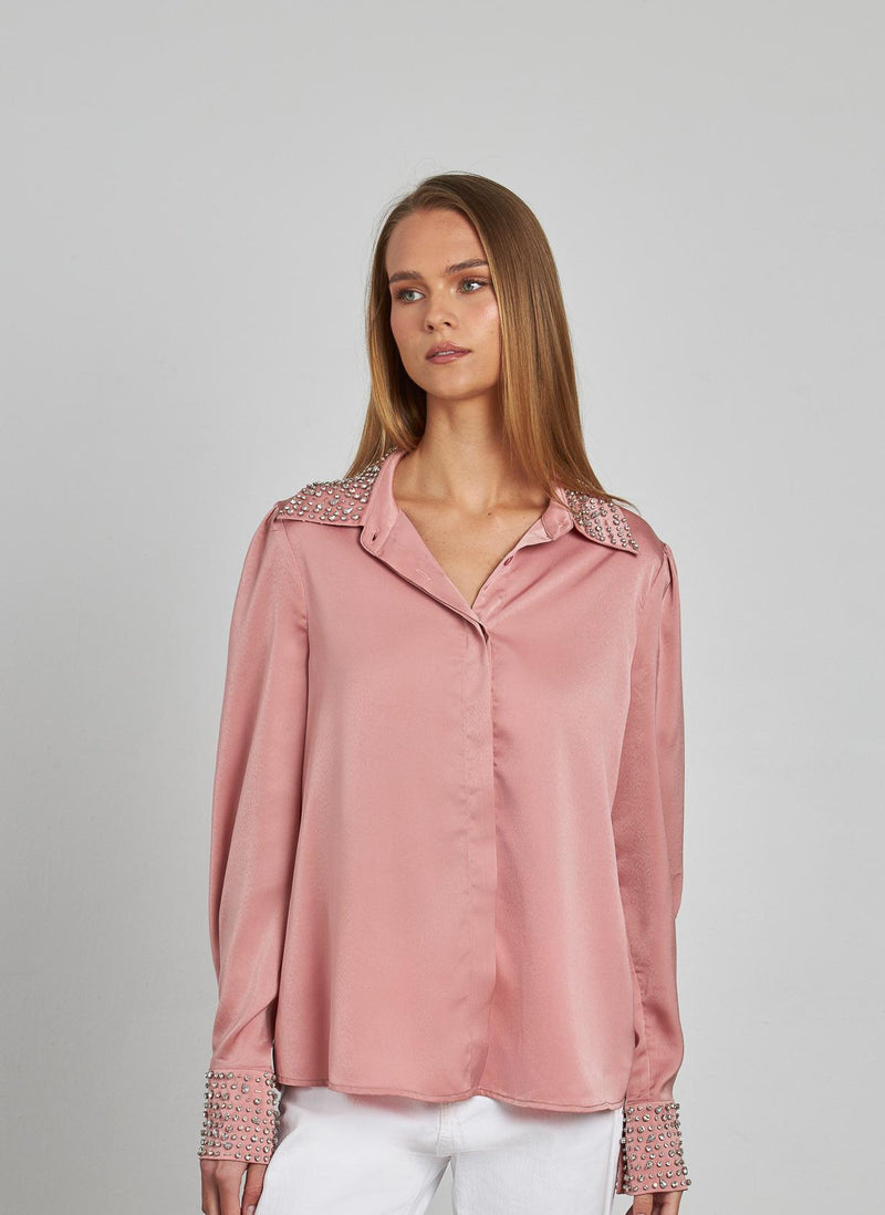 CAMISA EFECTO SATINADO PEDRERÍA