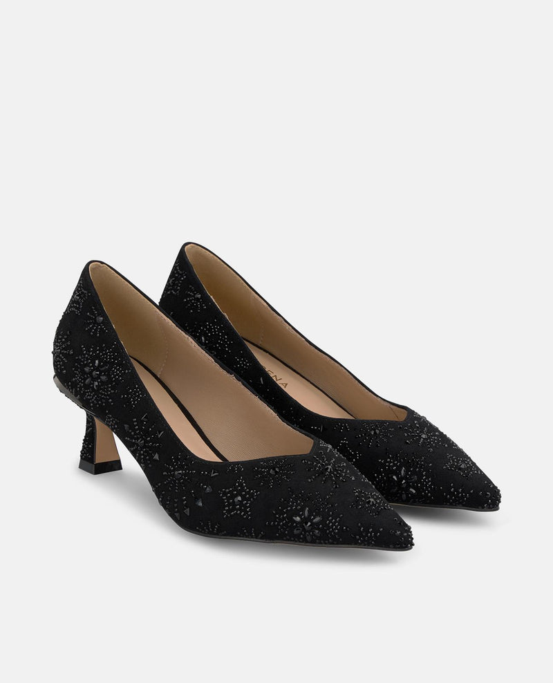 ZAPATO DE SALÓN EN ANTE CON PEDRERÍA