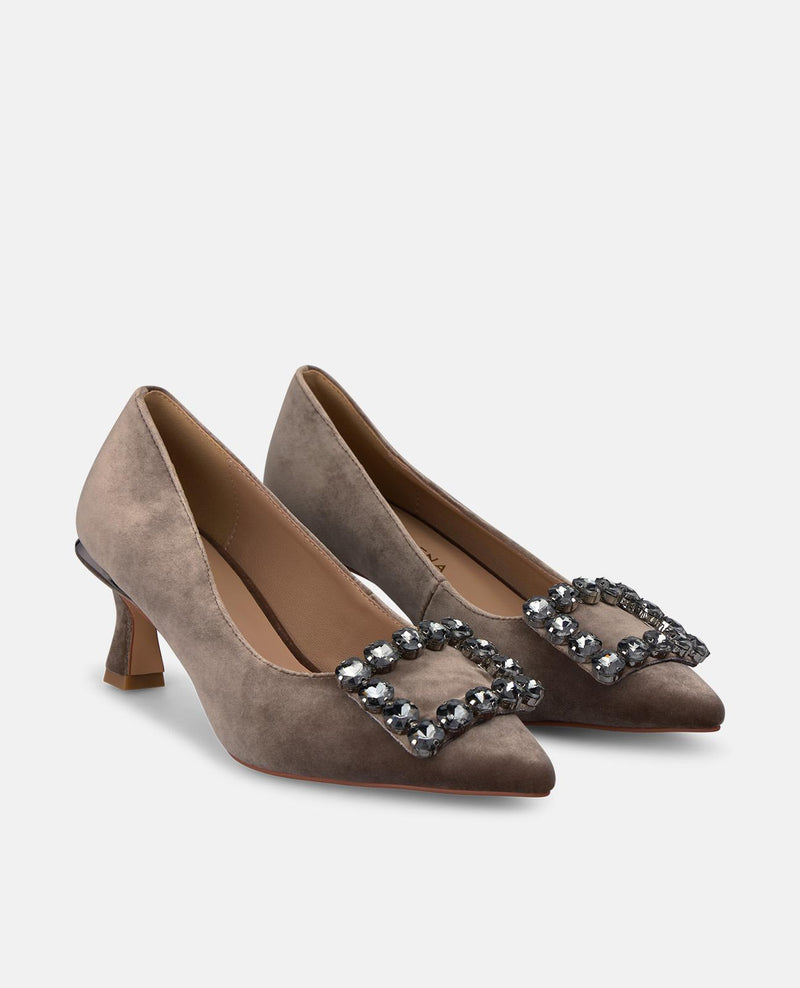 ZAPATO TACÓN TERCIOPELO CON ADORNO