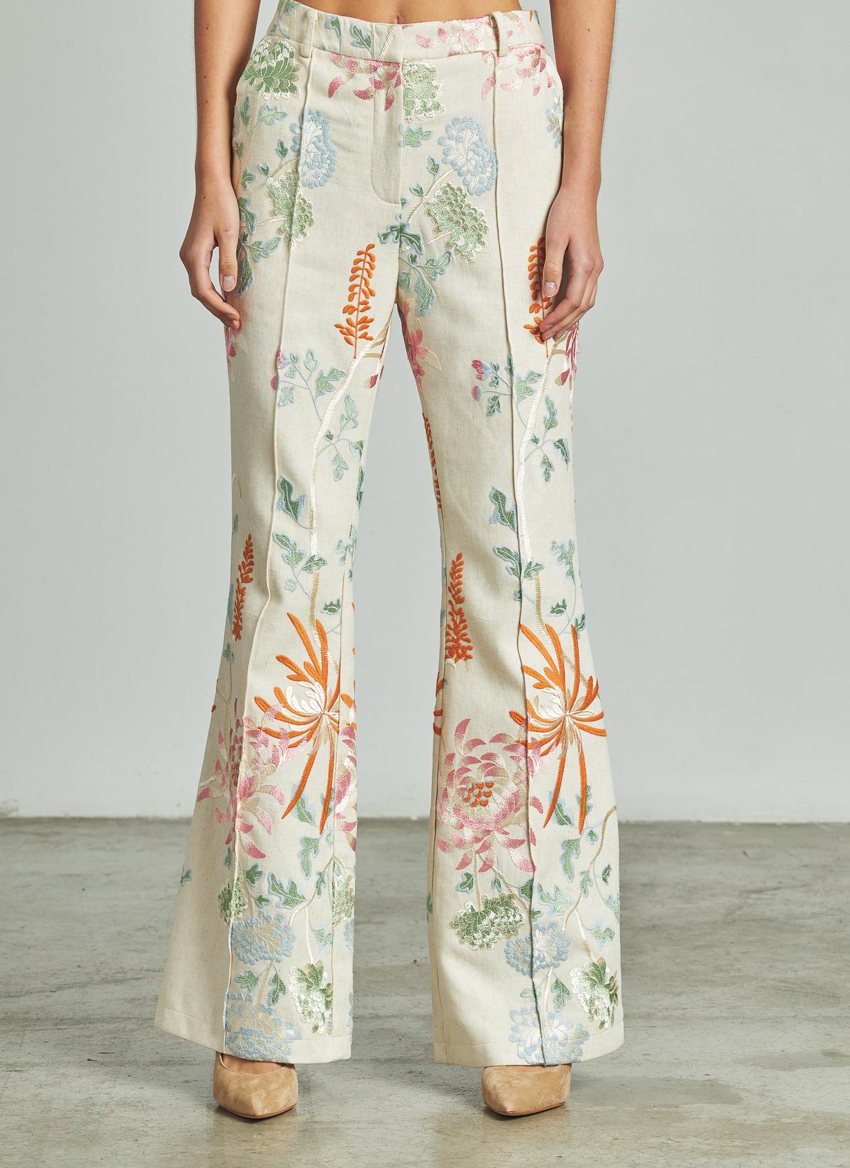 EMBROIDERED FLARED PANTS