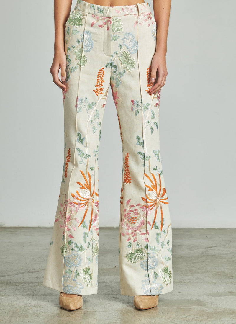EMBROIDERED FLARED PANTS