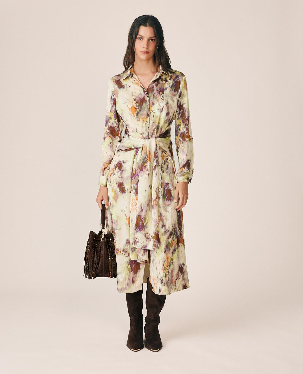 VESTIDO MIDI CREPE SATÉN ACUARELA