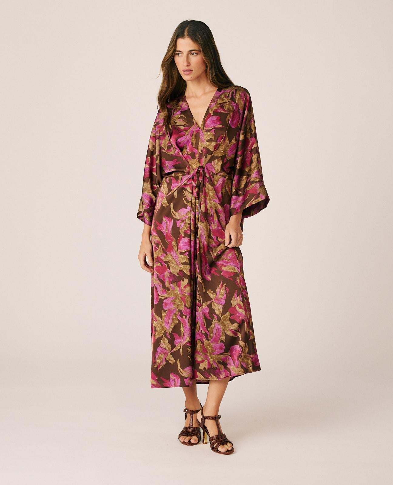 VESTIDO MIDI SATÉN FLORAL