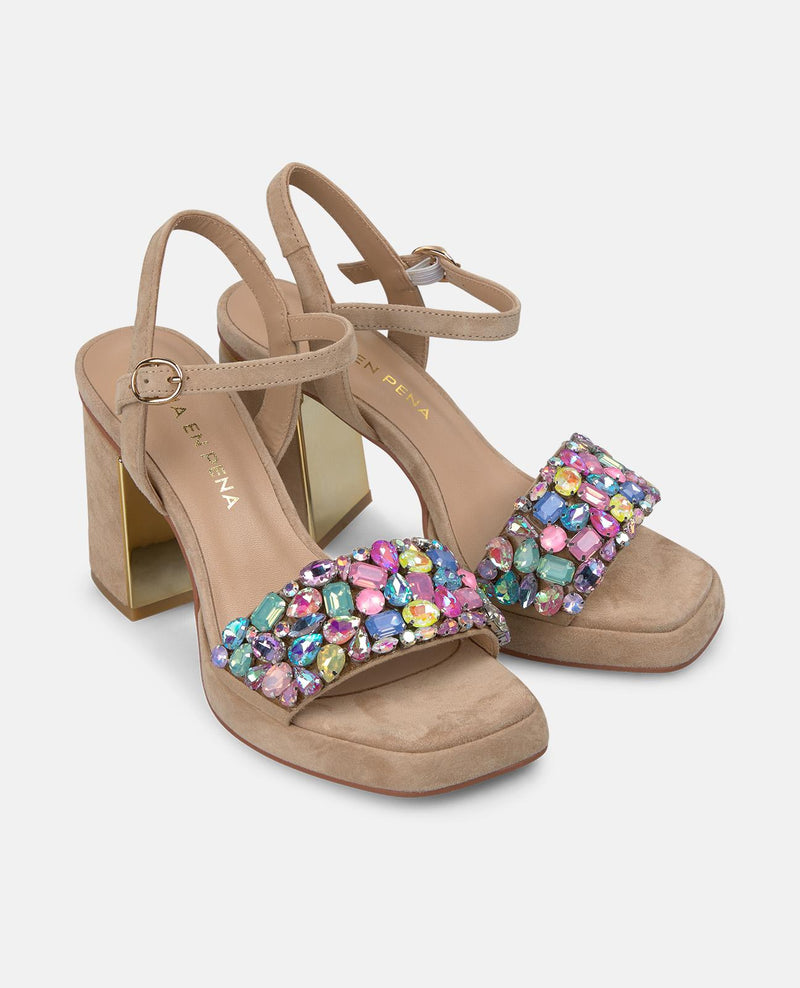 WIDE STRAP SANDAL WITH RHINESTONES
